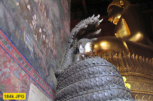 Details of Mural painted walls and columns with other Buddhist images inside Wat Suthat main viharn