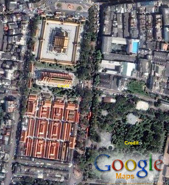 Satellite view of Wat Suthat from the space provided by Google