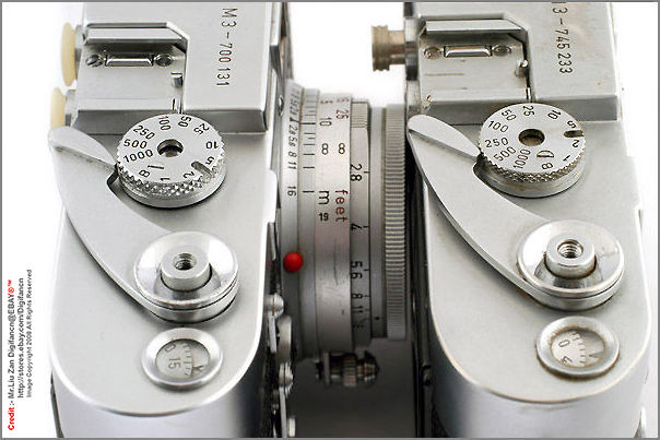 Another comparing illustration of a Leica M3-700131 double stroke early model with single stroke model