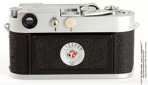 Rear section view of a late  1958 double stroke Leica M3 rangefinder (RF) camera model