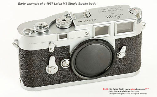 Early Leica M3 chrome Single Stroke Body S/N 8663XX, 1957

