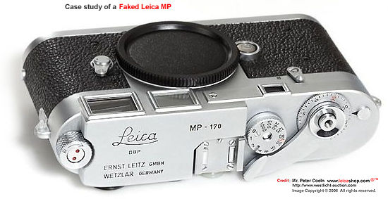 Top plate and exterior physical appearance of a Leica MP  counterfeit / faked camera body