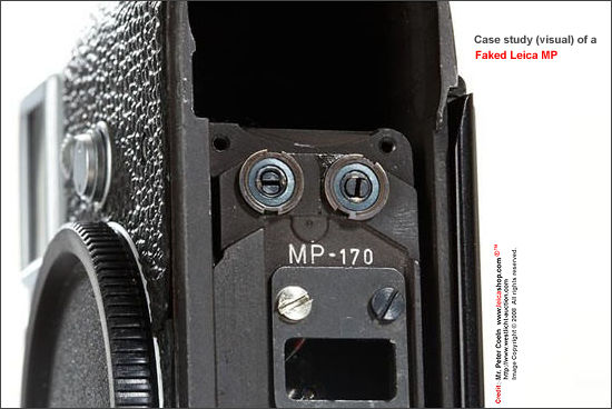 Internal engraving of a MP S/N in a counterfeit Leica body