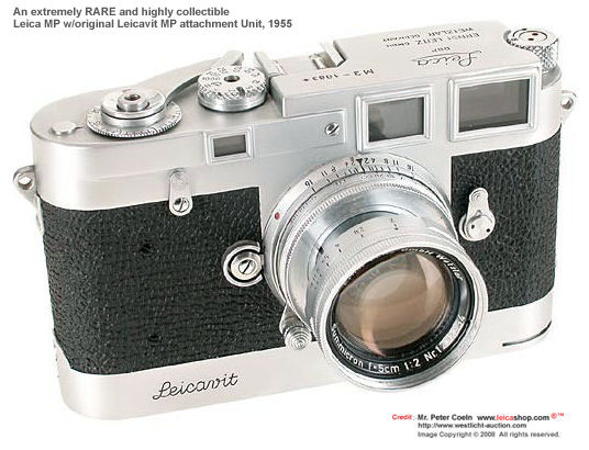 an extremely rare Leica MP Prototype camera model with Lecavit MP attchment