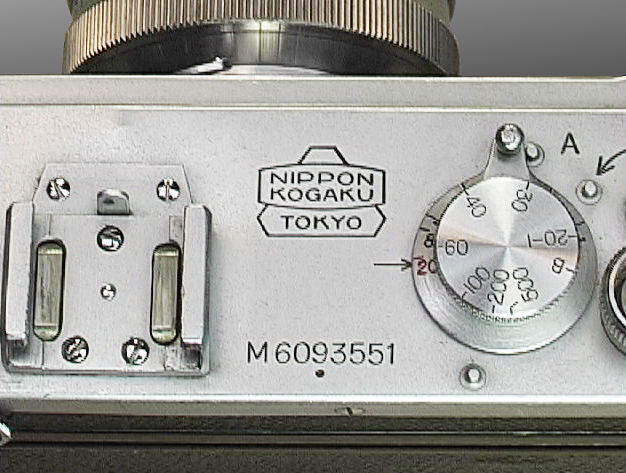 Nikon M Red Synch rangefinder camera model top panel view with serial numbering and sync