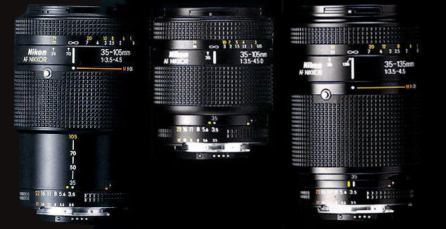 Comapring Size and dimension among three versions of the Nikon AF Nikkor Zoom 35-105mm f/3.5~4.5 lenses 