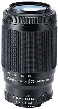AF-Nikkor 75-240mm f/4.5-5.6D zoom lens vertical view
