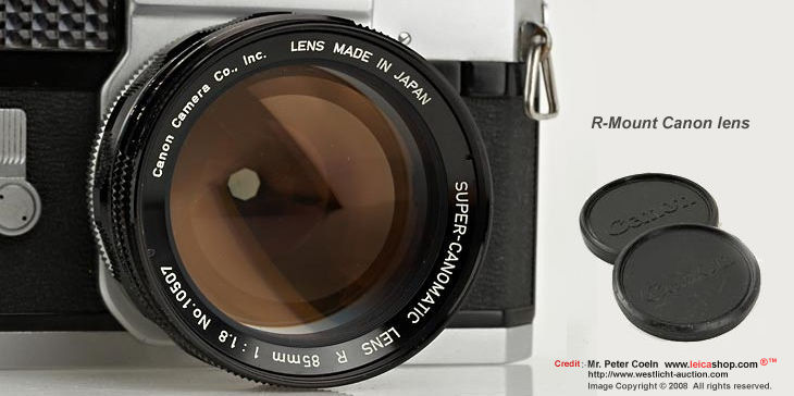 Canonflex R-Mount chrome with Super-Canomatic Lens R 85mm f/1.8 with original lens cap
