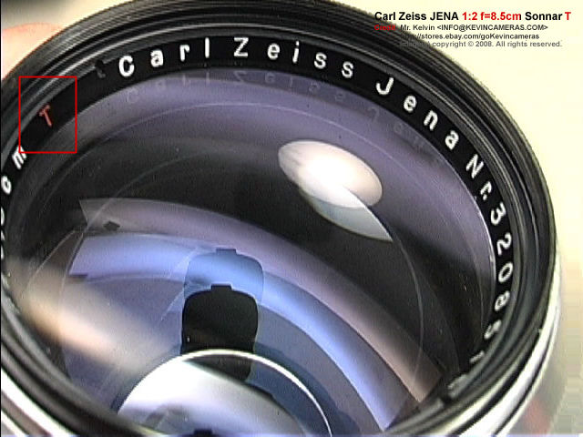 T lens coating in a Rangefinder version Contax Carl Zeiss JENA Sonnar 1:2 f=8.5cm  (85mm f/2.0) Chrome Telephoto lens  front view