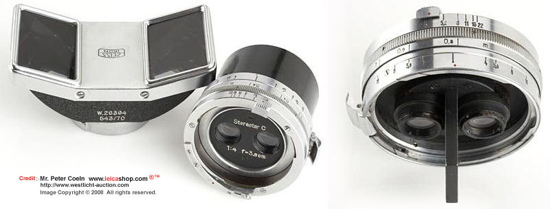 Zeiss Ikon Stereotar C 4/3.5cm; very rare first model wartime Stereotar for Contax with matching prism 543/70; approx. Year: c.1940 