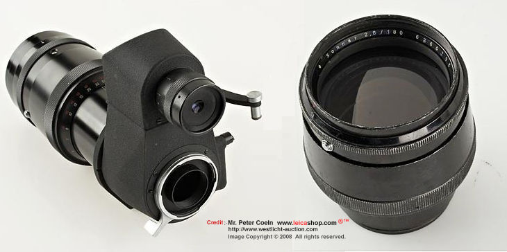 rear section view of Carl Zeiss Jena Flektometer Flektometer mirror housing and Sonnar 2.8/180mm black 