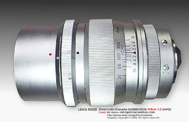 Early (1st model) Leica's E.Leitz  Canada S00ZI / SEOOF Summicron f=9cm 1:2.0 S/N 1580001