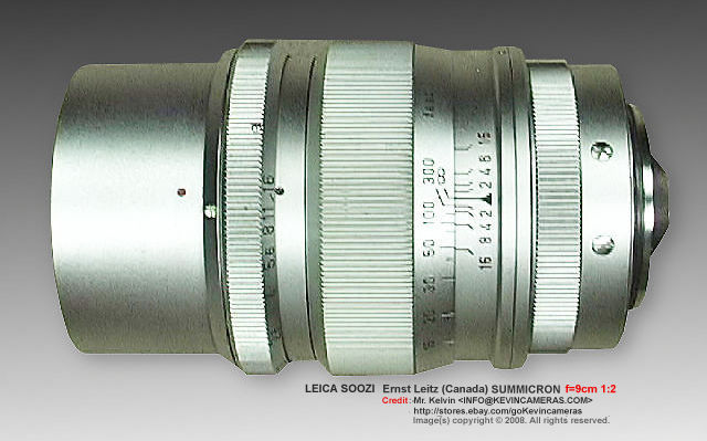 S/N 1580110   - Sdie view of an Early version of E.Leitz Canada S00ZI Summicron f=9cm 1:2.0 (90mm f/2.0) short-telephoto Lens 