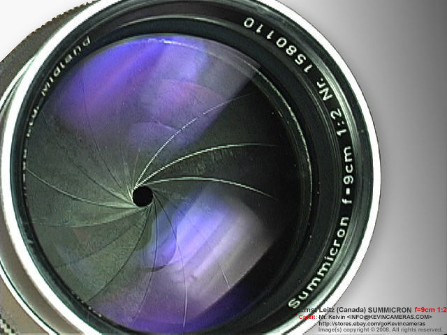 S/N 1580110   - lens reflection of lens element on Early version of E.Leitz Canada S00ZI Summicron f=9cm 1:2.0 (90mm f/2.0) short-telephoto Lens 