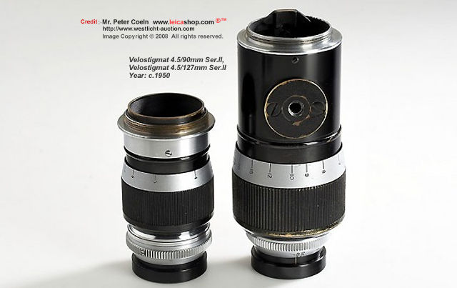 Comparing dimension of 90mm f/4.5 and 127mm f/4.5 Leica/Leitz Velostigmat / Wollensak Velostigmat
