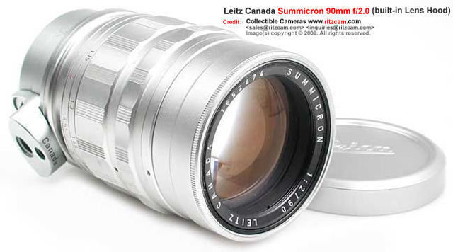 Leitz Canada Summidron 90mm f/2.0 with built-in telescopic lens hood