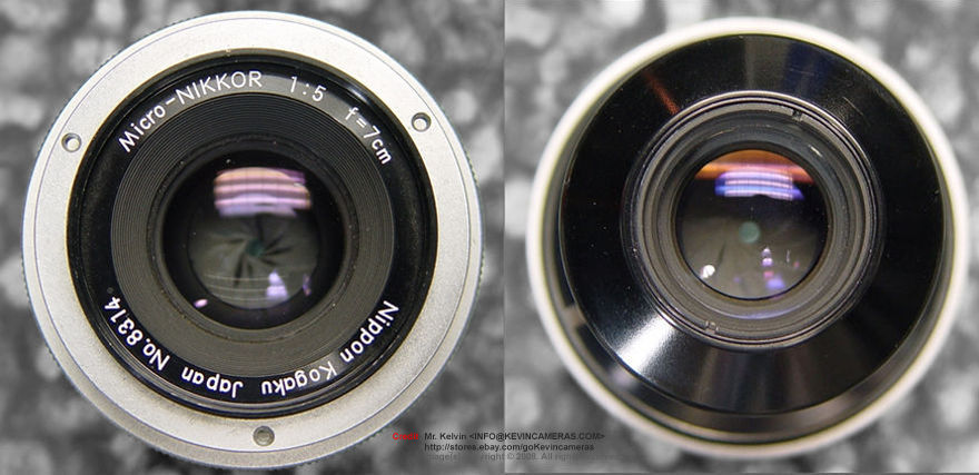Earliat version of Nippon Kogaku Japan / Nikon Micro-NIKKOR 1:5 f=7cm lens front view with metal front 