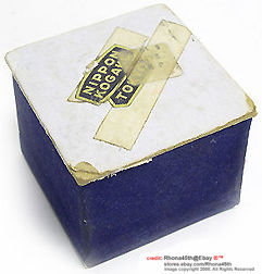 Base section view of an original blue velvet box/case for vintage Nikkor RF lens with Nippon Kogaku Tokyo logo