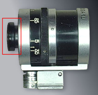 Nikon (Nippon Kogaku K K ) Varifocal Finder early version Model 1 with protruding eyepiece design and side features with focal length engraving