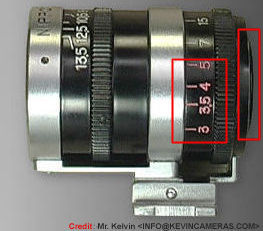 The colored close focus scales pallarax adjustment on a Nikon (Nippon Kogaku K K ) Varifocal Finder model 2 
