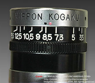 The engraved focal lengths at the front end of the Nikon (Nippon Kogaku K K ) Varifocal Finder model 2 
