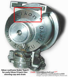 An early Nikon variframe finder Type 6 for early Nikon S back view showing 'Nikon'