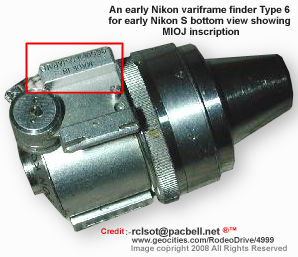 Nippon Kogaku K.K. variframe finder for  Nikon rangefinder cameras Type 6 for early Nikon S bottom view showing 