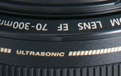 USM ring and lens designation of Canon EF 75-300mm IS zoom