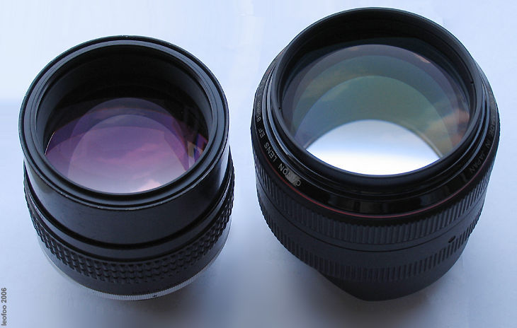 Comparing phhysical dimension between Nikkor 105mm f/1.8s and EF 85mm f/1.2L