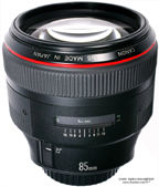 Front view EF 85mm f/1.2L telephoto portrait lens