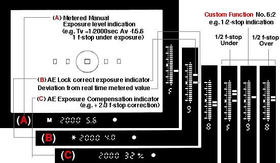 Auto Exposure various option in the viewfinder display