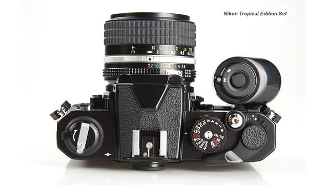 Top camera controls and features with Nikon MD-12  on a Nikon FM2N black Tropical Edition set 