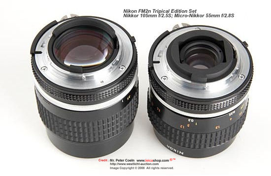 Rear metal lens mount of dual Nikkor lenses for Nikon FM2N black Tropical Edition set 