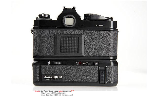 Nikon FM2N black Tropical Edition set  rear section view MD-12 installed