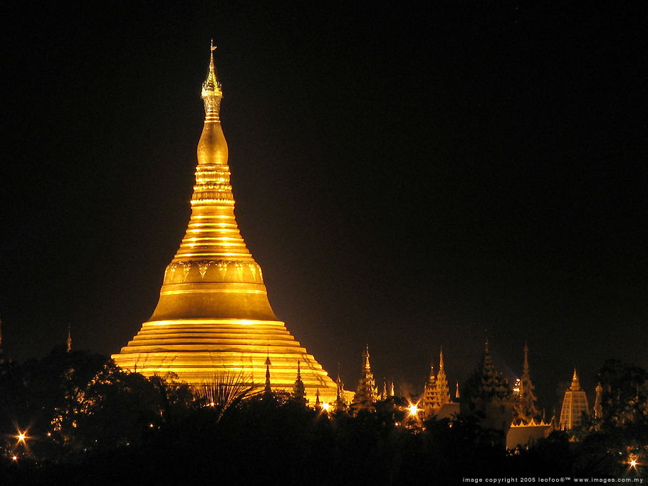 A great night picture of the  historical heritage site of Shwedadon  Pagoda in Yangon, Burma