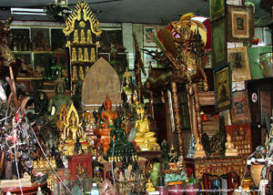 Exhibits of personal collection of various ritual religious images and tools.