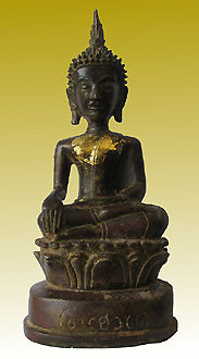 Antique, old Burmese Buddha Statue from nothern Thailand and Myanmar Border Front View