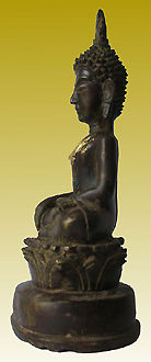 Antique, 200 years old old Burmese Buddha Statue from nothern Thailand and Myanmar Border left View