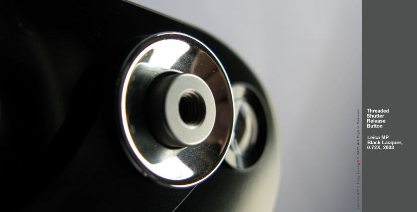 All metal construction on key camera control features,  Leica MP chrome 0.58x finder model, 2003.