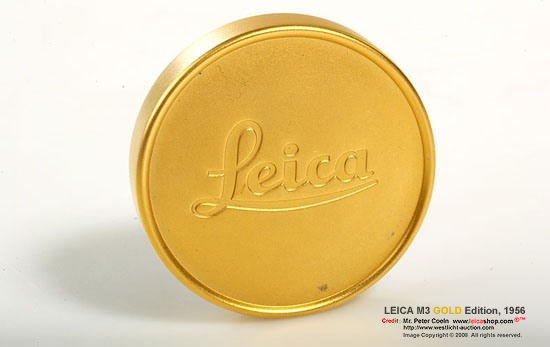 Matching gold plated lens cap on the Leica M3 Gold special Edition model