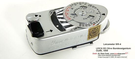 Mr-4 Leica Meter for Leica M3 Olive Bundeseigentum outfit, 1959