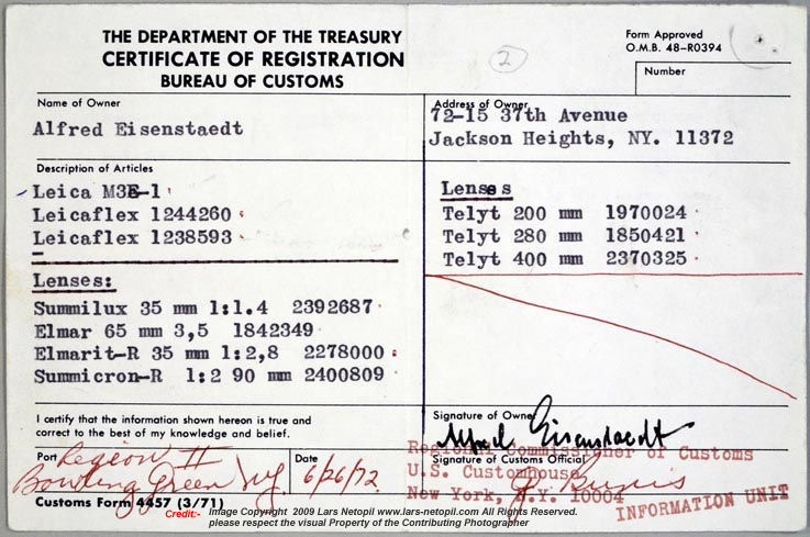 Receipt for  Leica  M3 E1 (M3 