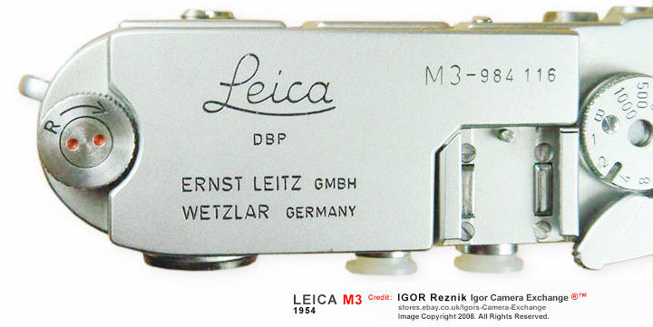 Leica Ernst Leitz Wetzlar M3 rangefinder camera TOp camera panel view (LEFT)