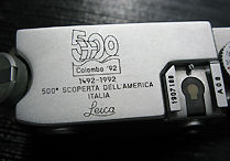 Close-up view of the Special italian engraving on the  Leica M6 Chrome, Colombo '92 Special 500th Anniversary Edition rangefinder camera model with Summicron-M lens