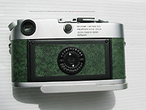 Back view of the jungle green covering  Leica M6 Chrome, Colombo '92 Special 500th Anniversary Edition rangefinder camera model