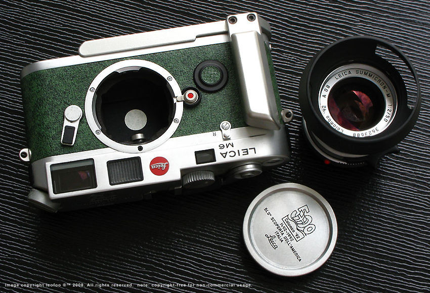 Leica M6 Chrome Colombo '92 Special 500th Anniversary Edition collectible rangefinder camera with Summicron-M 1:2/50mm Colombo Edition, engraved metal body cap, lens hood and chrome Hand grip