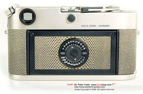Rear Section view of  LEICA M6 Platinum Edition camera body with Karung Python snake leather work