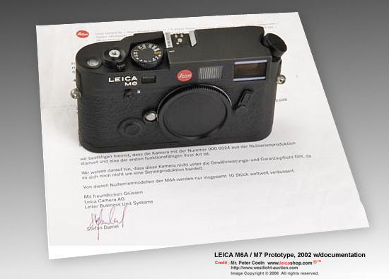 AUTO exposure LEICA M6A / M7 Prototype model, 2002 auctioned by Leicashop with authentification from LEICA, AG