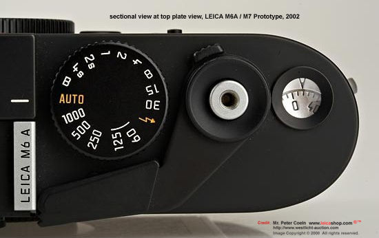 The shutter speed dial/ring with AUTO setting in the  LEICA M6A / M7 Prototype model, 2002 auctioned by Leicashop