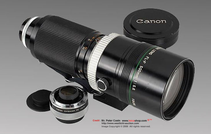 Canon FL-mount 500mm f/5.6 FLUORITE Super telephoto lens w/ Canon 